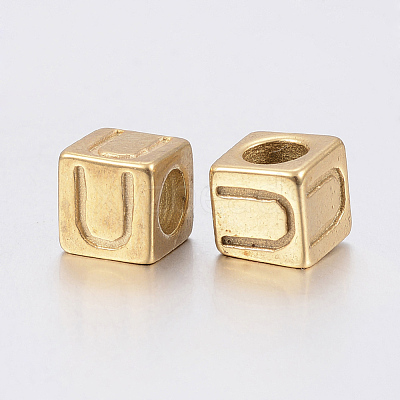 304 Stainless Steel Large Hole Letter European Beads STAS-H428-01G-U-1