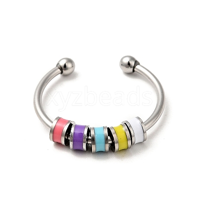 Enamel Disc Rotating Beaded Open Cuff Ring RJEW-C032-01A-P-1