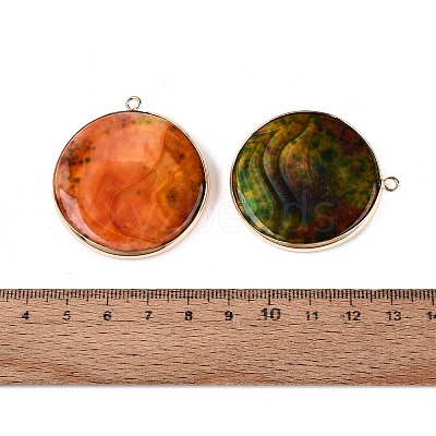 Natural Fire Crackle Agate Coin Pendants G-Q606-55G-1