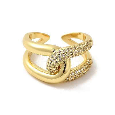 Rack Plating Brass Wrapped Knot Open Cuff Ring with Cubic Zirconia RJEW-C065-03G-1