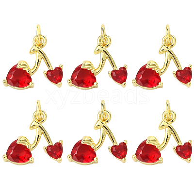 6Pcs Brass Micro Pave Clear Cubic Zirconia Pendants KK-SC0006-90-1
