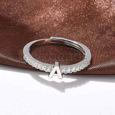 S925 Sterling Silver Adjustable Letter Rings for Women RJEW-M068-01P-A-1