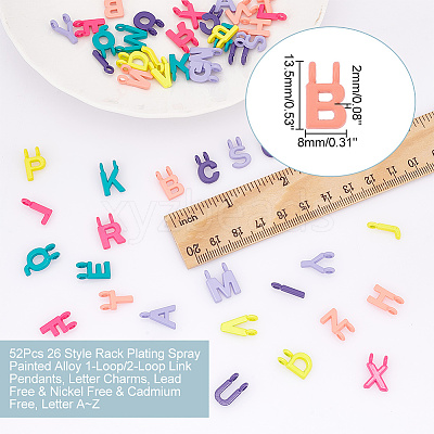 52Pcs 26 Style Rack Plating Spray Painted Alloy 1-Loop/2-Loop Link Pendants FIND-NB0004-34-1