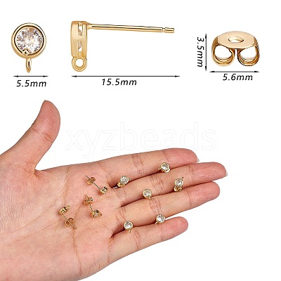 5 Pairs Rack Plating Brass Micro Pave Cubic Zirconia Stud Earring Findings KK-SZ0005-96-1