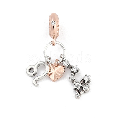 Brass Pendants with Cubic Zirconia European Beads KK-Q015-01G-1