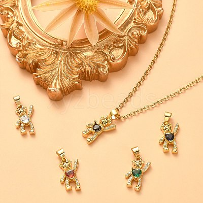 5Pcs 5 Colors Brass Clear Cubic Zirconia Pendants KK-CJ0001-76-1