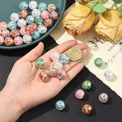 12Pcs Transparent Inner Flower Acrylic Beads RESI-YW0004-86A-1