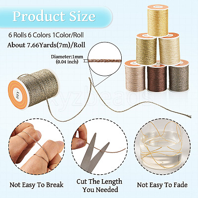 6Rolls 6 Colors Polyester Metallic Thread OCOR-TA0002-82B-1