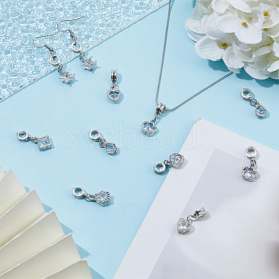 48Pcs 6 Styles Alloy Pave Clear Cubic Zirconia European Dangle Charms PALLOY-FI00002-1