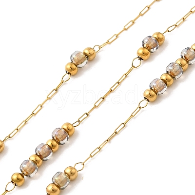 Handmade 304 Stainless Steel & Glass Beaded Chains CHS-L031-01G-03-1