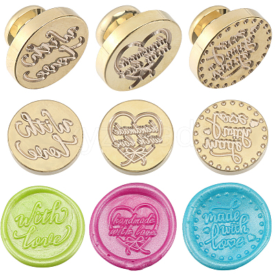 3Pcs 3 Styles Golden Plated Wax Seal Brass Stamp Head AJEW-CP0007-52A-1
