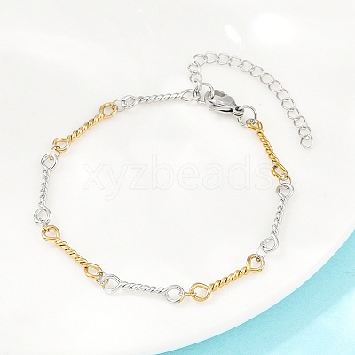 Two-tone 304 Stainless Steel Twisted Rope Link Chain Bracelets for Women BJEW-A160-09GP-1