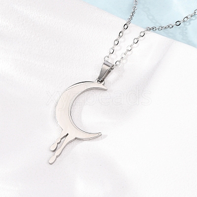 304 Stainless Steel Melting Moon Pendant Cable Chain Necklaces for Men Women NJEW-K308-01C-P-1