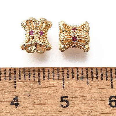 Brass Micro Pave Magenta Cubic Zirconia Beads KK-M318-24G-02-1