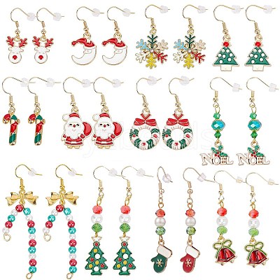 12 Pairs 12 Style Christmas Theme Alloy Dangle Earrings EJEW-SC0001-33-1
