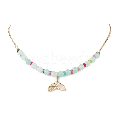 Natural Mixed Stone & Quartz Crystal Round Beaded Necklaces NJEW-JN05302-02-1