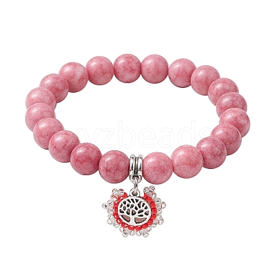 10.5mm Round Opaque Crackle Glass Beaded Stretch Bracelets BJEW-MZ00083-01-1