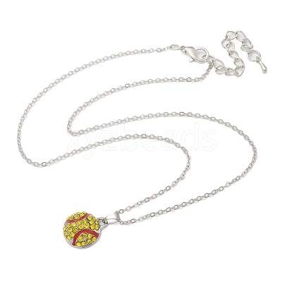 Zinc Alloy Sunflower Rhinestone Sport Ball Pendant Cable Chain Necklaces LS-NJEW-U024-01P-01-1