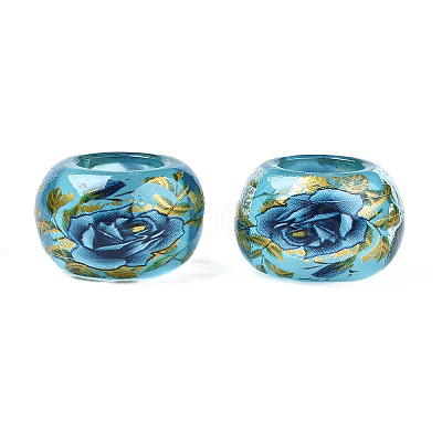 Flower Printed Transparent Acrylic Rondelle Beads TACR-S160-01-B01-1