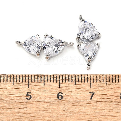 Brass Pave Clear Cubic Zirconia Double Heart Connector Charms KK-P308-74P-1