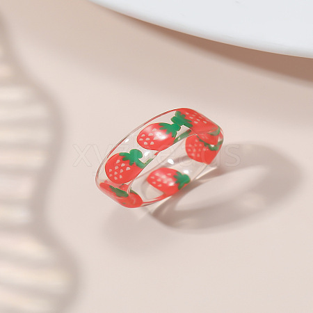 Summer Transparent Resin Fruit Pattern Finger Rings for Women WGF91BA-06-1