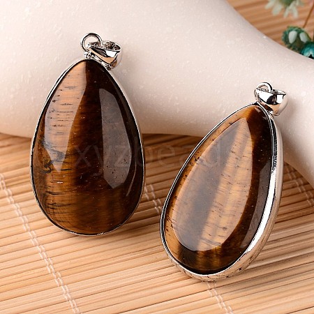 Natural Tiger Eye Teardrop Pendants G-L350-02B-1