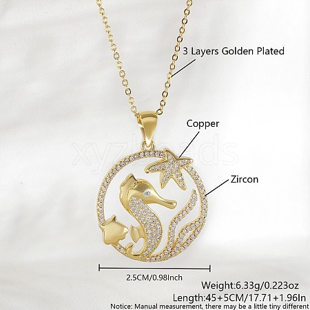 Ocean Summer Brass Pave Clear Cubic Zirconia Pendant Necklaces FS-WG8D1A7-06-1