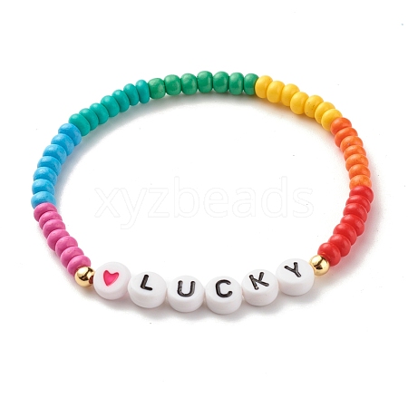 Word LUCKY Stretch Bracelets BJEW-JB07524-06-1