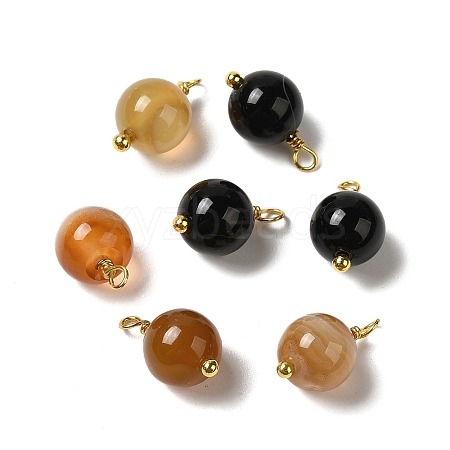 Dyed Natural Agate Round Charms with Real 18K Gold Plated Brass Loops KK-P242-09B-G-1