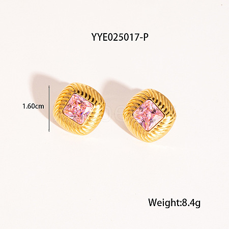 Retro Rhombus Stainless Steel Cubic Zirconia Stud Earrings for Women CQ6357-5-1