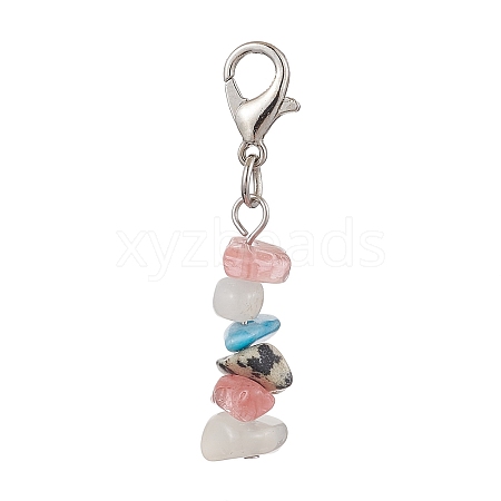 Natural White Moonstone & Dalmatian Jasper & Apatite & Synthetic Cherry Quartz Glass Chips Pendant Decoration HJEW-JM02346-01-1