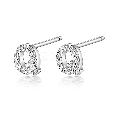 Rhodium Plated 925 Sterling Silver Initial Letter Stud Earrings HI8885-17-1