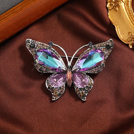 Butterfly Alloy Rhinestone Brooches PW-WGAAA09-01-1