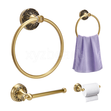 Brass Wall Mounted Towel Ring Holder & Toilet Paper Holders Sets AJEW-TW0001-18-1