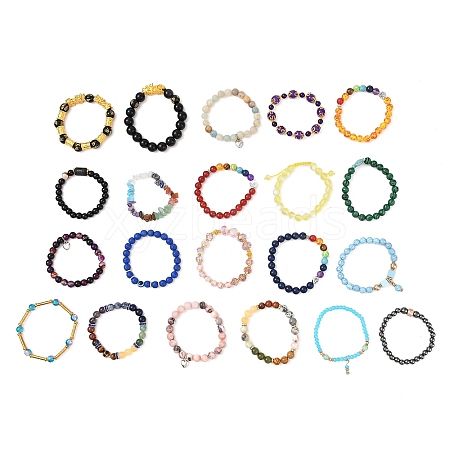 Natural & Synthetic Gemstone Beads Bracelets BJEW-XCP0002-05-1