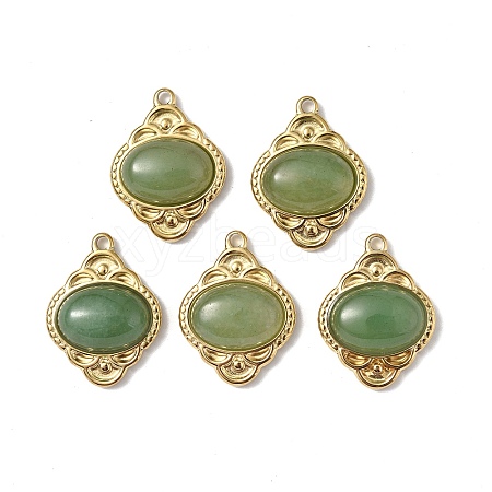 PVD Vacuum Plating 201 Stainless Steel Natural Green Aventurine Pendants STAS-C064-VC881-1