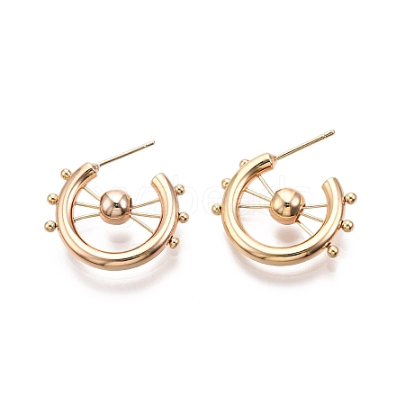 Brass Wheel Shape Stud Earrings EJEW-C047-03G-1