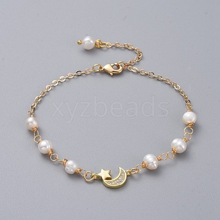 Natural Pearl Link Bracelets BJEW-JB04884-1