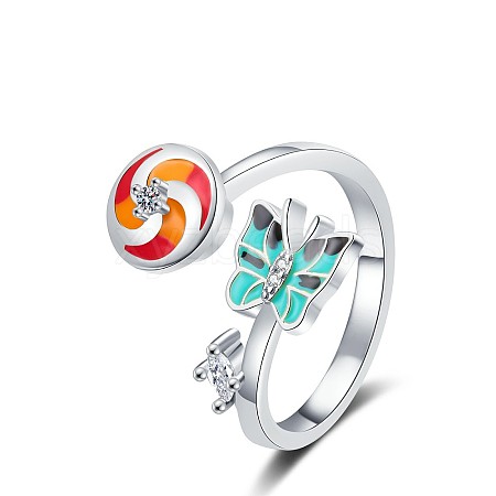 Windmill & Butterfly Rotating Ring with Zircon and Enamel PW-WG1D158-01-1