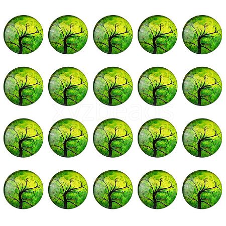 Half Round/Dome Tree Pattern Glass Flatback Cabochons for DIY Projects GGLA-YW0001-14G-1
