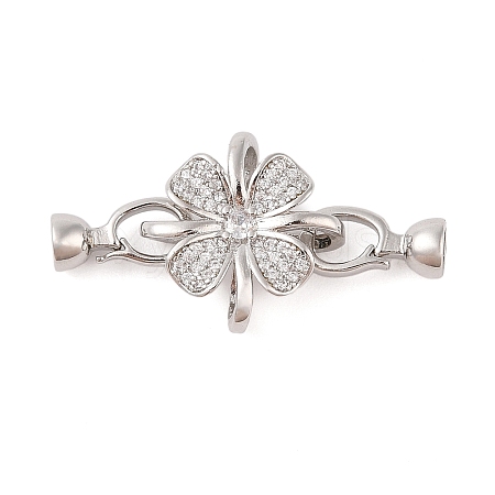 Rack Plating Flower Brass Pave Clear Cubic Zirconia Fold Over Clasps FIND-Q112-01P-1