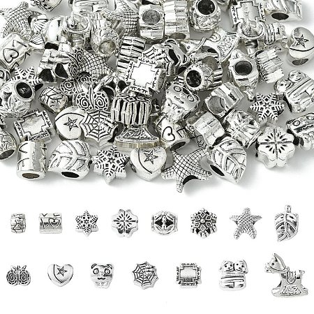 60Pcs 15 Styles Tibetan Style Alloy European Beads FIND-YW0005-07-1