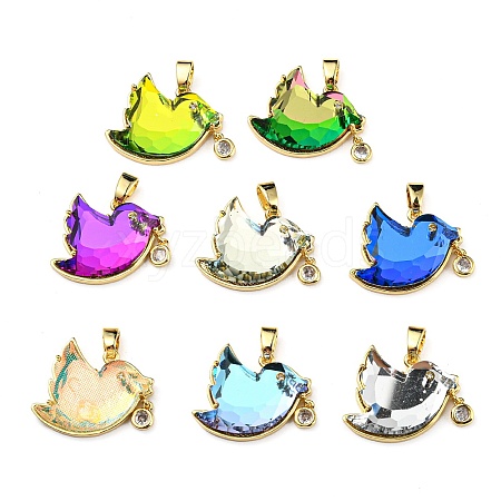 Rack Plating Eco-Friendly Brass Cubic Zirconia Pendants KK-M255-15G-1