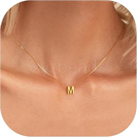 304 Stainless Steel Initial Pendant with Brass Box Chain Necklaces for Women FS-WG8229D-13-1