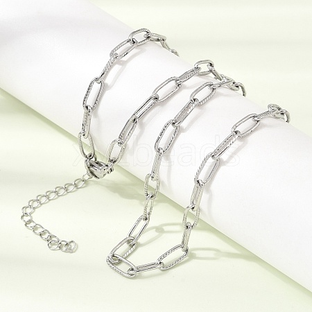 4MM 304 Stainless Steel Textured Paperclip Chain Necklaces for Man and Women SA-CBAB767-10P-1