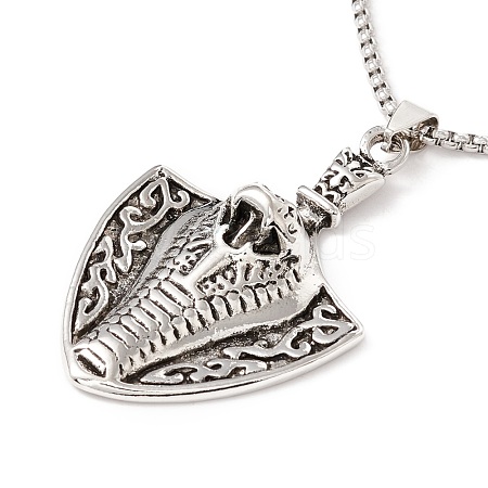 Alloy Snake Pendant Necklace with 201 Stainless Steel Box Chains NJEW-E016-09AS-1