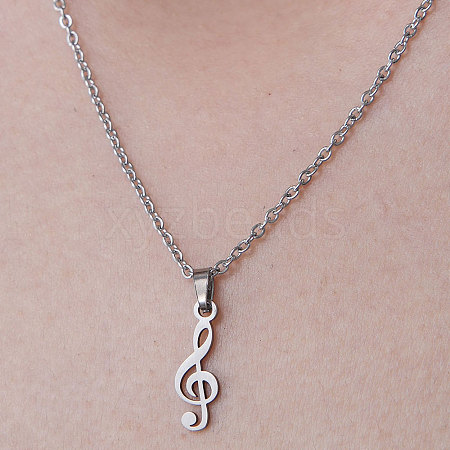 Non-Tarnish 201 Stainless Steel Musical Note Pendant Necklace NJEW-OY001-16-1