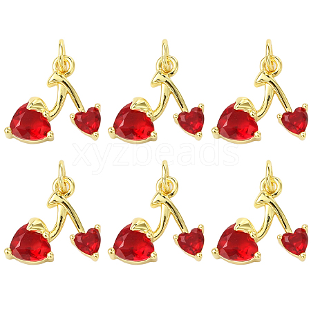 6Pcs Brass Micro Pave Clear Cubic Zirconia Pendants KK-SC0006-90-1