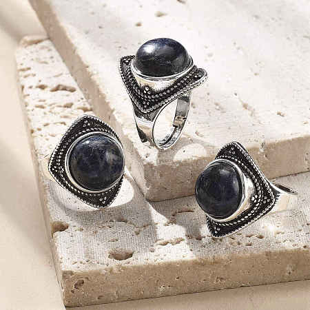 Natural Sodalite Adjustable Rings G-P560-03AS-10-1