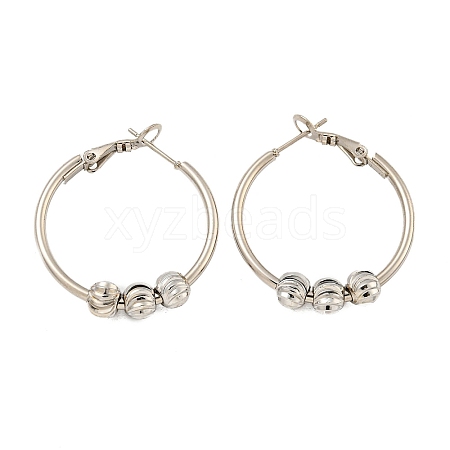 Tarnish Resistant 201 Stainless Steel Beaded Hoop Earrings with 304 Stainless Steel Pin for Women EJEW-F280-25P-1